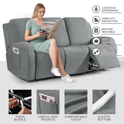 Image of Timeles Recliner Covers for 3 Seater Reclining Couch Covers Sofa Slipcover Furniture Protector for Dogs and Pets Stretch Soft Washable (Three-Seater, Light Gray)