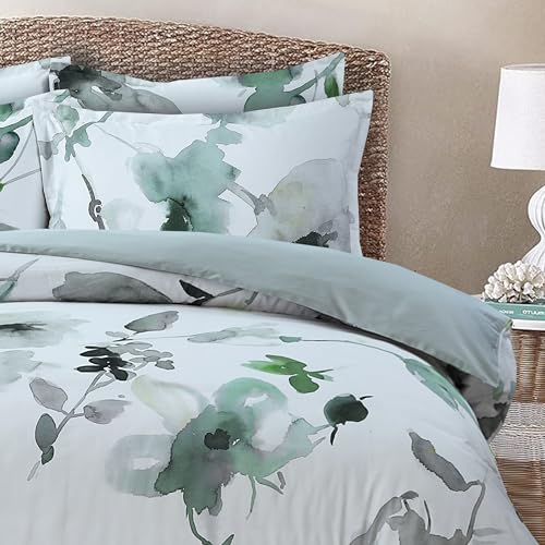 Majestic Giftware Madison Linen 6-Piece King Size Bedding Set (BL104-K) | Summer Breeze - Emerald 300 TC 100% Cotton Sateen Durable & Washable | 1 Fitted Sheet, 1 Duvet, 4 Pillowcases
