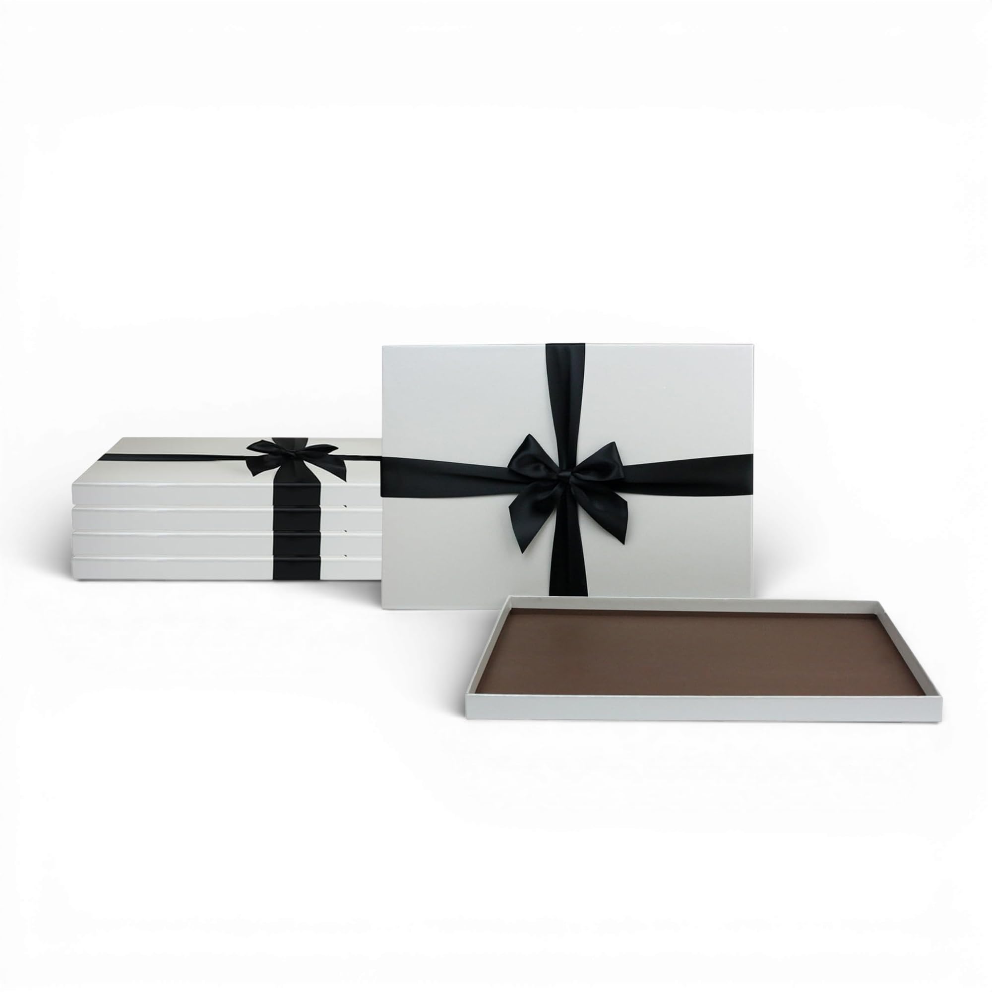 Emartbuy Set of 5 Luxury Silver Slim Gift Box with Black Satin Ribbon – Elegant Rigid Cardboard Packaging for Hampers, Chocolates & Jewellery – 35.5 x 24.5 x 2 cm — image 1