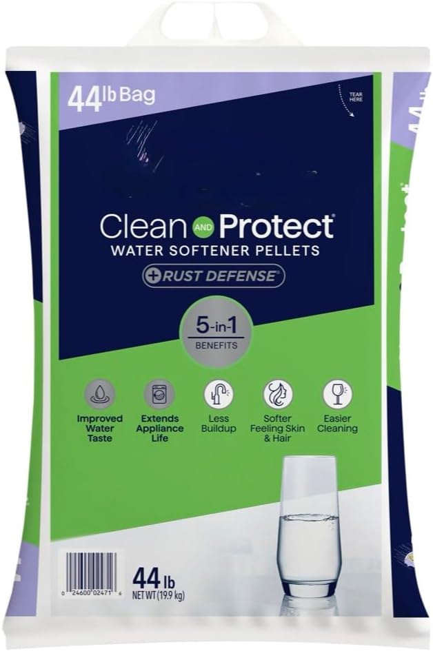 2 Pack Water Softener Salt Pellets – Clean and Protect Plus Rust Defense, 40 lb Bags (80 lbs Total) – Removes Iron, Reduces Rust Stains, Improves Water Taste, Protects Pipes and Appliances