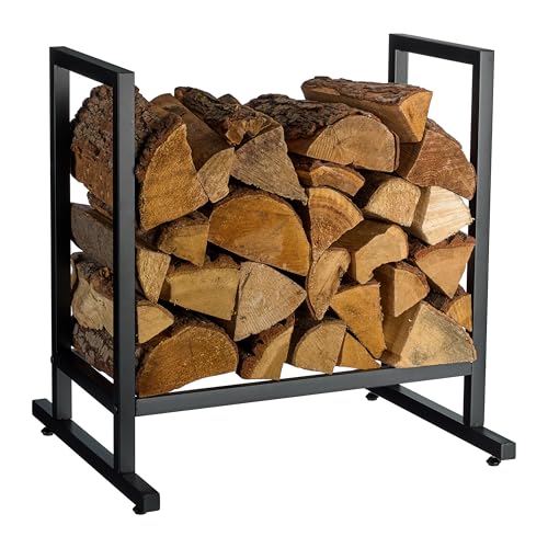 Estante para leña Relaxdays, Metal, Moderno, HBT: 62 x 60 x 49 cm, Estante para leña, Madera apilada y leña, Negro.