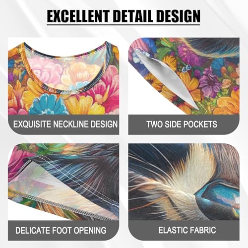 Raccoon Flowers Floral Summer Short Pajamas Set 2 Piece Cotton Sleepwear, 5-14 Years4