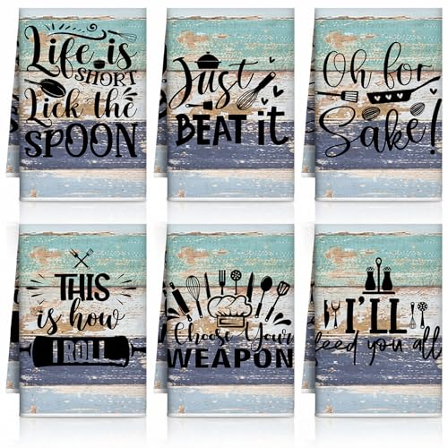 Image of Bencailor 6 Pcs Mint Kitchen Towels Decorative Sets Dish Towels Absorbent Fast Drying Hand Tea Vintage Hanging Reusable Cleaning Dishcloths for Cooking Farmhouse Bathroom Accessory