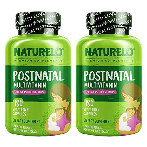 NATURELO Postnatal Multivitamin - Supplement for Breastfeeding Women - Plant-Based Vitamin D, Folate, Gentle Iron - for Nursing Mother, Baby - Post Natal Lactation Support - 180 Count (Pack of 2)