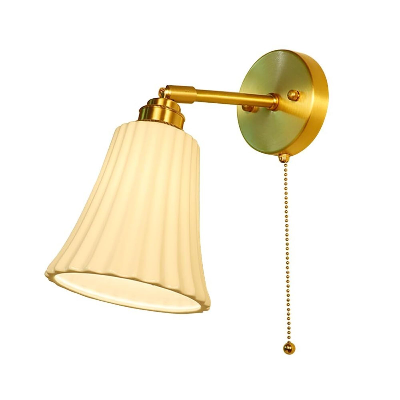 KBUUKYYXouy Wall Lights Indoor Wall Sconces Gold Brass with White Ceramic Lampshade 180° Adjustablewith Pull Hardwired Indoor Wall Light for Bedroom Bedside Hallway