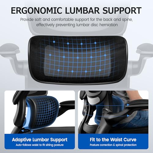Image of ALLGOD Ergonomic Office Chair, Breathable Mesh Ergonomic Desk Chair with Lumbar Support, Flip-up Armrests, Computer Chairs Comfortable for Home, Office, Work, Standard, 6 Pack