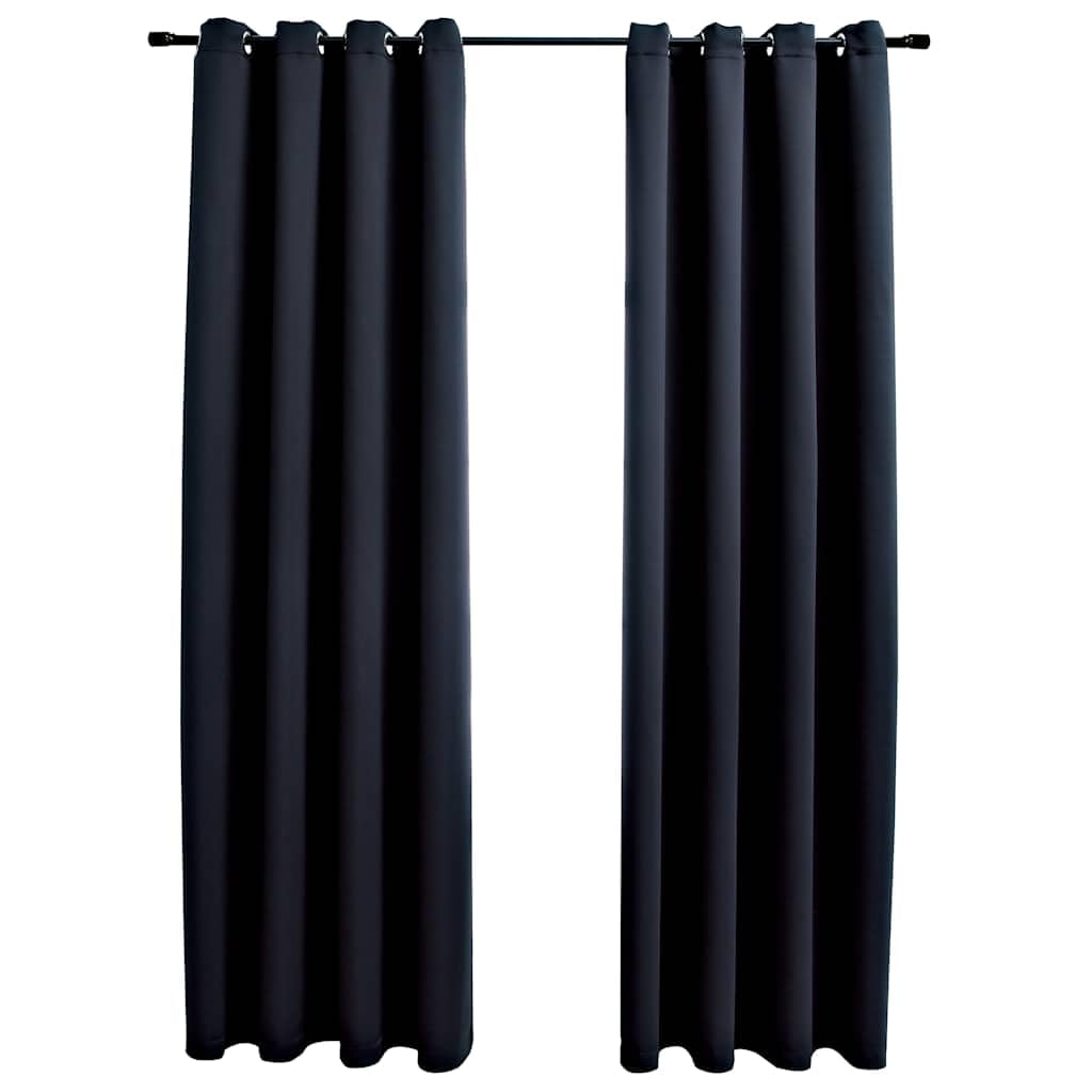 Lot de 2 Rideaux Occultants Noir 140x225 cm, Rideaux de Fenêtre Brise-Vue avec Oeillets en Métal pour Chambre à Coucher, Salon et Bureau, Tissu Polyester