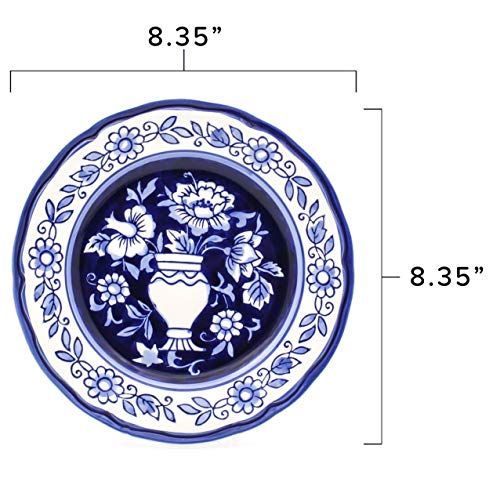 Euro Ceramica Blue Garden 16 Piece Oven Safe Hand Painted Stoneware Dinnerware Set, Service for 4, Bold Vase Design/Floral Pattern, White and blue - Image 8