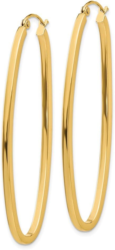 The Black Bow 2mm, 14k Yellow Gold Square Tube Oval Hoop Earrings, 50mm (1 7/8 Inch) - Image 3