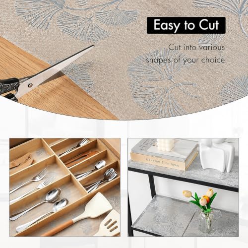 Image of ElastPro (45 cm X 5 m) Printed Shelf Liners for Kitchen Shelves, Drawer Mat, Shelf Liner, Fridge Mats, Kitchen Cabinet Drawer Mat Liner Sheets (Fan Leaf Silver)
