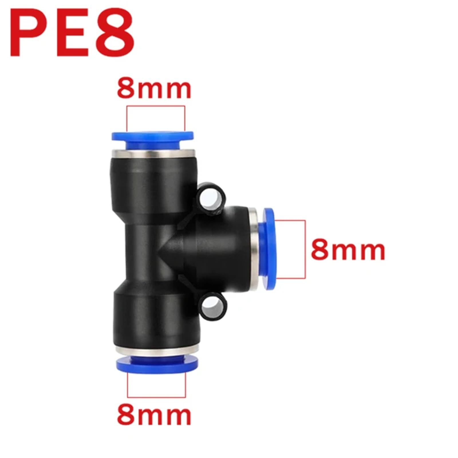 Conector neumático de PE/PEG de ajuste rápido, reductor en T de 3 vías, manguera de tubo de plástico 4/6/8/10/12 mm, 50 unidades (PE-8)