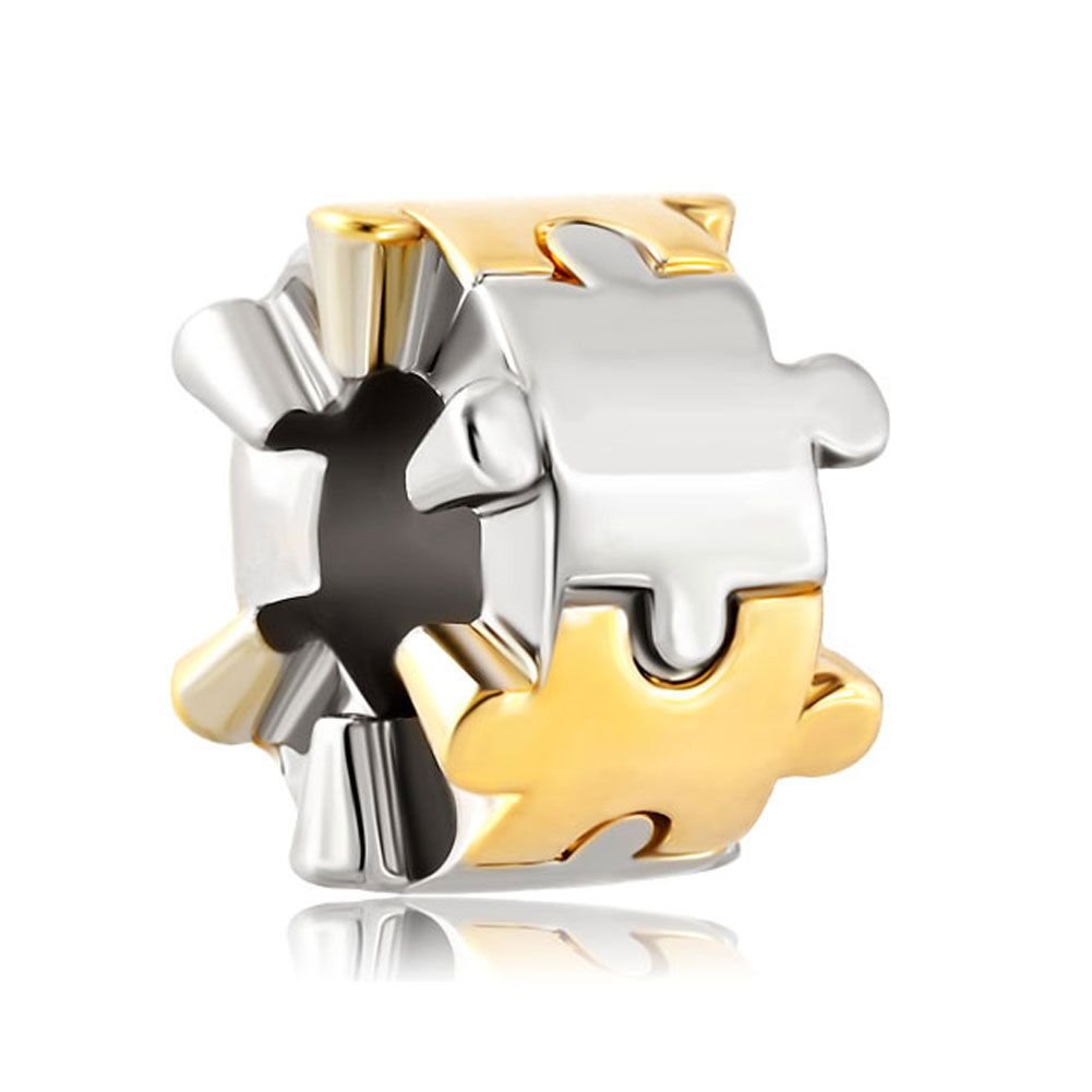 Autism Awareness Puzzle Silver Charms Beads fit Charm Bracelet
