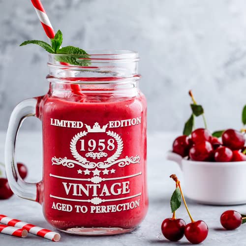 Cuptify 65Th Birthday Gift For Men Funny Vintage 65 Years Old Established 1958 Etched 16 Oz Mason Jar Glass Birthday Decorations For Fathers, Dads, Husbands And Brothers #TOP3