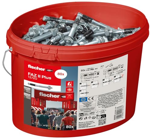Image of fischer FAZ II Plus 12 /20 gvz Bolt Anchor in Bucket, Heavy Duty Anchor with High Load Capacity, Anchor Bolt for Fixings Heavy Loads and Steel Constructions, Seismic & ETA Approval