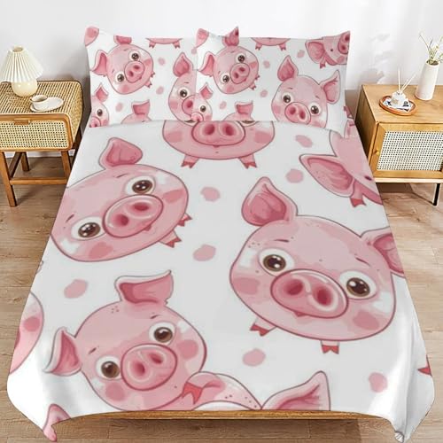 Parure de lit pour enfants cochon mignon avec housse de couette et 2 taies - 2