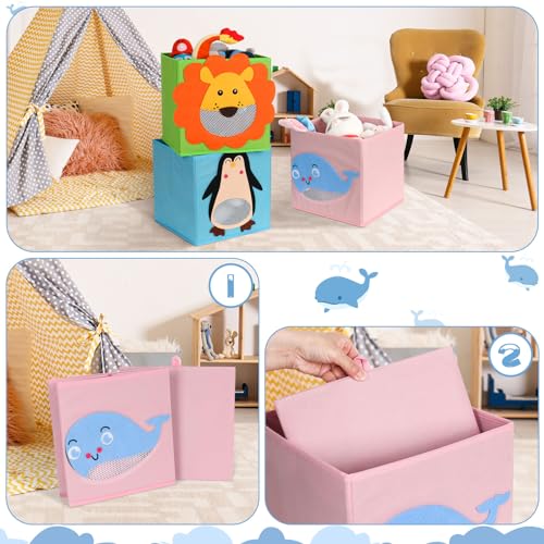 Lifenite stoffboxen kinder 3er-Set, faltbare Tier Aufbewahrungsbox, StoffspielzeugAufbewahrungsbox, aufstellbare Aufbewahrungsbox, für Wohnzimmer, Kinderzimmer, Kindergarten, 27 x 27 x 27 cm