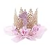 June Bloomy Baby Golden Lace Rose Flower Crown 1st Birthday Headband Princess Tiara (Pink)