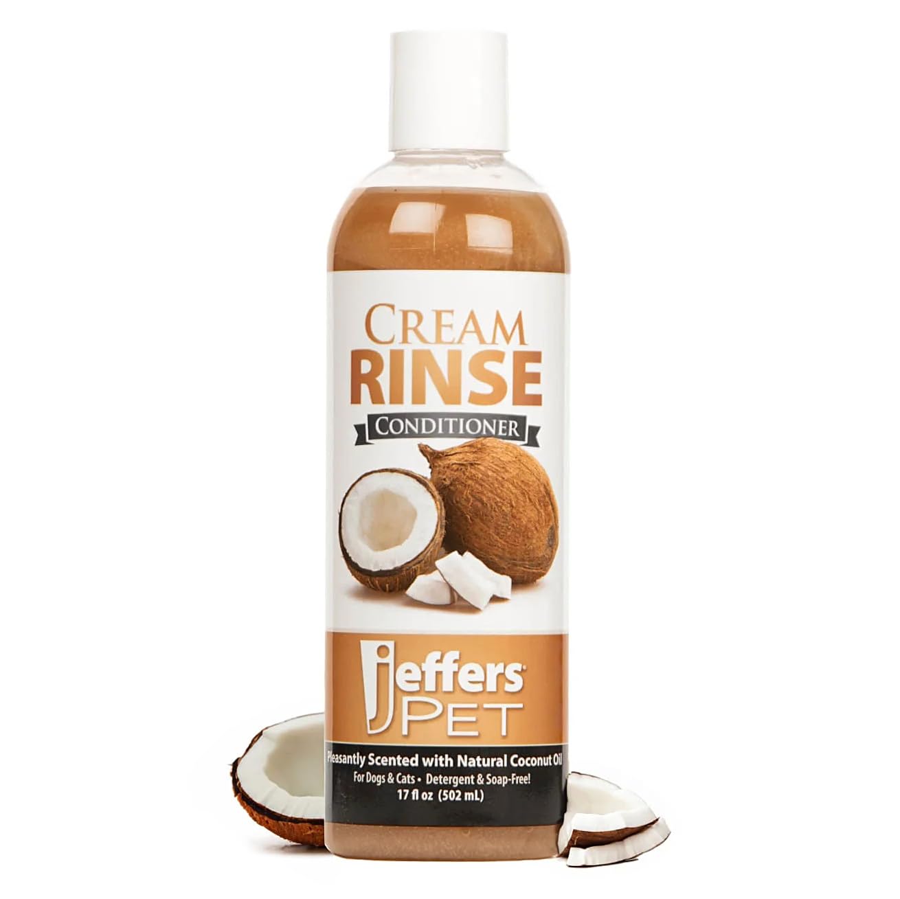 Jeffers Pet Cream Rinse 3 in 1 Conditioner – Moisturizing & Detangling Formula for Dogs & Cats, Coconut Oil Infused, Light Scent, Soap Free, Professional Grooming Made in USA – 17 oz