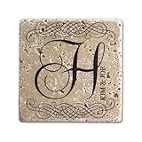 Infusion Personalized Tumbled Travertine Coasters - Set of 4 (Vintage Initial and Couple Name)