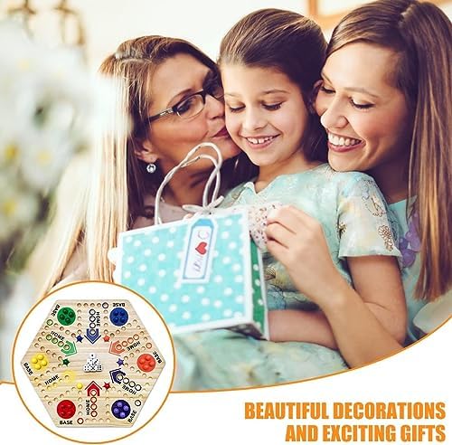 Marbles Board Game Double-Sided Wooden Board Games Parent-Children Interactive Marbles and Dice Board Game with 6 Dice and 30 Marble Balls Wooden Fast Track Board Games for Kids Adult 5 51PmTWgOalL. AC
