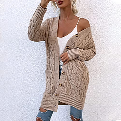 shamjina Womens Manga Cabo Malha Cardigan Open Camisola Camisola Outerwear Casacos para Outono, Khak