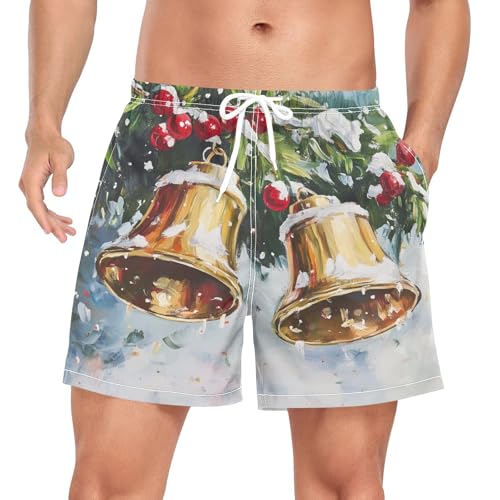 Xmas Bell Berry Men's Swim Trunks with Liner Quick Dry Beach Shorts Swimwear Bathing Suit S-XXL