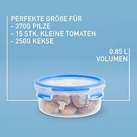 EMSA Clip & Close Frischhaltedose, rund, 0,85 L, mit Deckel, Aufbewahrungsbox, 100 Prozent dicht, spülmaschinen-, gefrier-, mikrowellenfest, Transparent, Blau, Made in Germany, 508552 – Ansicht 3