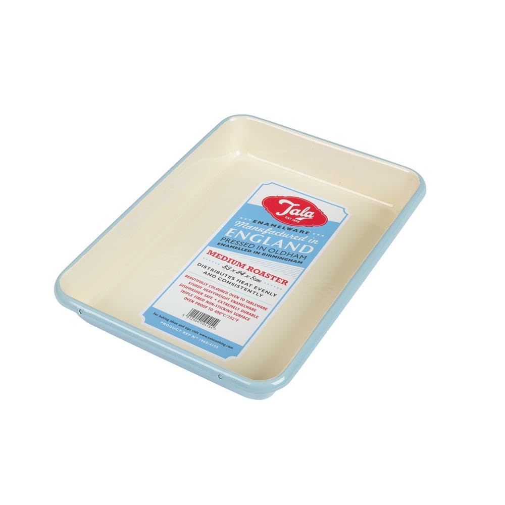 Tala Originals Enamel Medium Roaster in Blue and Cream Colours, Measuring 33 cm x 24 cm x 5 cm