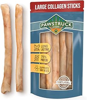 Pawstruck Beef Collagen Sticks for Dogs, Long Lasting Chews for All Breeds, 5-Count Bully Sticks and Rawhide Alternative Treats w/ Chondroitin & Glucosamine, Low Fat & High Protein Dental Treats