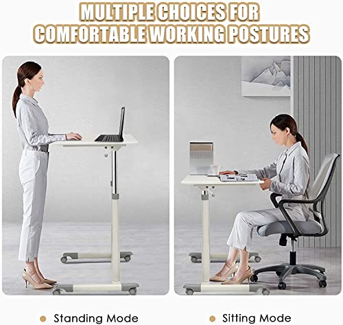 Fantask Rolling Sit-Stand Desk, Height Adjustable Standing Desk W/4 Wheels, Ergonomic Aluminum Laptop Desk For Bedside Sofa Side Table Home Office #TOP4