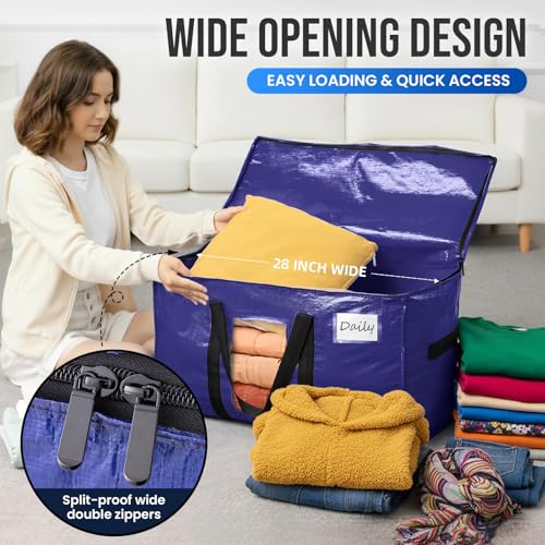 Image of TAILI 10 Pack Dark Blue Extra Large Moving Bags, Heavy Duty Totes with Visible Window, Wrap Around Handles, Great for Space-Saving
