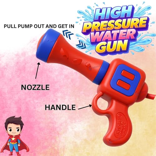 Image of GRAPHENE Red Holi Pichkari Water Gun for Kids 500ml Back Holding Water Tank with 100 Water Balloons Pichkari High Pressure Long Throw Water Spray Pistol Gun Summer Fun Boys Girls