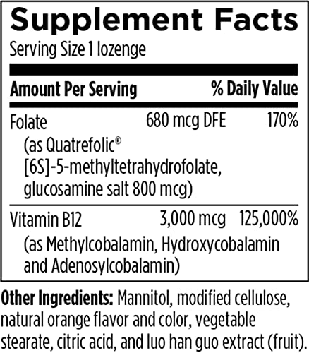 Designs For Health Trifolamin B12 + Folate Lozenges - 3000Mcg B12 (Three Forms) + Mthf Methylfolate Supplement - Delicious Orange Flavor, Fast-Dissolve Tablets (60 Lozenges) #TOP3