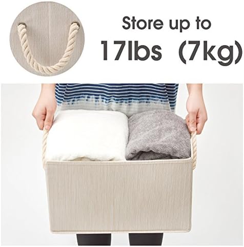 EZOWare Set of 3 Large Nursery Fabric Storage Baskets Bins Organizer with Cotton Rope Handle for Kids Baby Nursery Room, Towels, Closet, Toys - Beige 37 x 25.5 x 21 cm