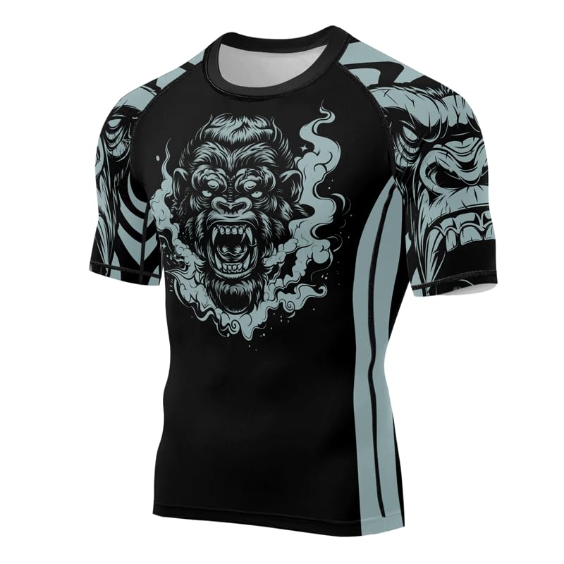 FORMONIES Gorilla Short Sleeves Men's Compression Rash Guard for BJJ MMA Grappling Jiu Jitsu Training2