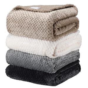 Newwiee 4 Pcs Flanne Fleece Throw Blanket for Bed Couch Large 3D Waffle Textured Soft Blanket Winter Warm Lightweight No Shedding No Pilling Decorative Throw, 50×60 Inch(Neutral Color)