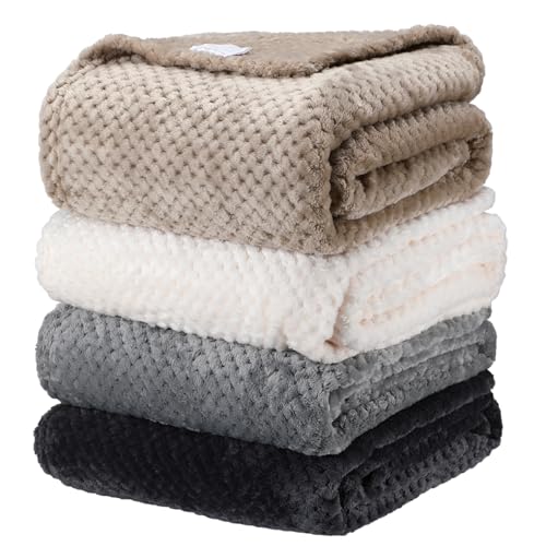 Image of Newwiee 4 Pcs Flanne Fleece Throw Blanket for Bed Couch Large 3D Waffle Textured Soft Blanket Winter Warm Lightweight No Shedding No Pilling Decorative Throw, 50x60 Inch(Neutral Color)