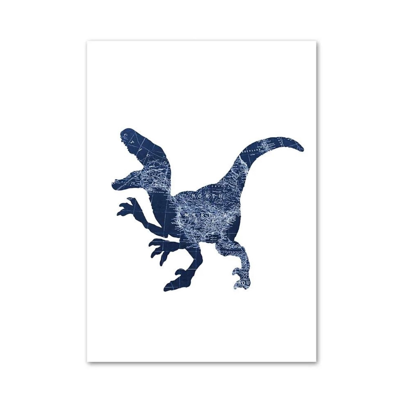 Peinture murale sur toile dinosaure bleu sans cadre 40x60cm pour chambre enfant