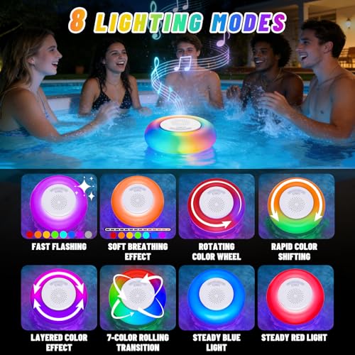 Image of 2 Pack Floating Pool Lights with Bluetooth Pool Speaker, 2-in-1 RGB Pool Lights, IP68 Waterproof, 360 Hi-Fi Sound for Pool, Hot Tub and Outdoor Parties