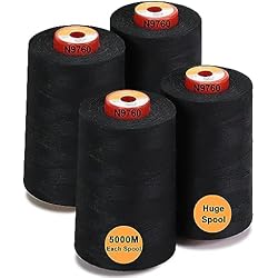Overlock De 5 Hilos Brother New brothread - 28 Opciones - 4 Bobinas Grandes de 5000M hilo de coser de poliéster todo propósito 40S/2 (Tex27) para coser, acolchar, patchwork, remalladora y overlock - Black