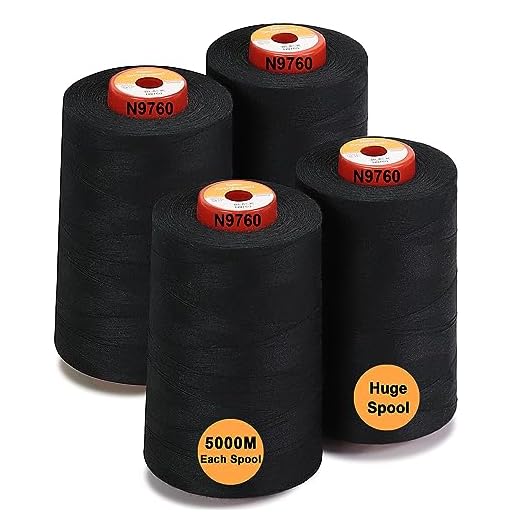 New brothread - 30 Options - 4 Large Cones of 5500Y (5000M) Each All Purpose Spun Polyester Thread 40S/2 (Tex27) for Serger, Overlock, Quilting, Piecing and Sewing - Black