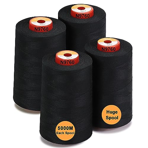 New brothread - 28 Options - 4 Grand Cône de 5000M Tout usage Fil à coudre en polyester 40S/2 (Tex27) pour la couture, le matelasser, le patchwork, le surjeter - Black