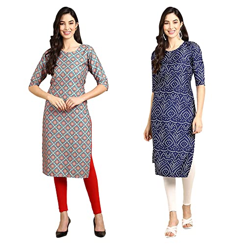 Image of Pinkmint Designer Woman's Crepe Multicolored Straight Kurta [A-355-330]