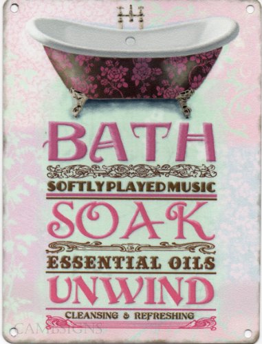 CambSigns Plaque publicitaire en métal avec inscription "Bath soak unwind"