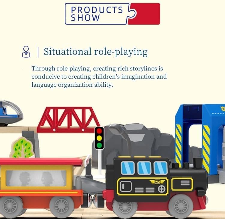 Miniatura 5 de Juego clásico de tren de vapor a control remoto, locomotora de 3 piezas a batería con sonido y luz, se adapta a sistemas de orugas de madera, motor