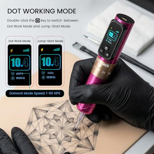 Image of Wormhole Wireless Tattoo Gun Kit - Tattoo Machine with Adjustable Stroke, Tattoo Ink Professional Aluminum Alloy Tattoo Pen Complete Tattoo Kit for Artists, Ideal for Eyebrow & Detail Work WTK0253