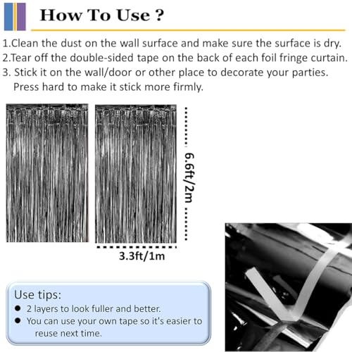 Image of 2 Pack Black Door Streamers Party Decorations,Black Tinsel Foil Fringe Streamers Backdrop for Mens 21st 30th 40th Birthday Decorations,Fringe Curtain Backdrop for Graduation Football Party Decorations