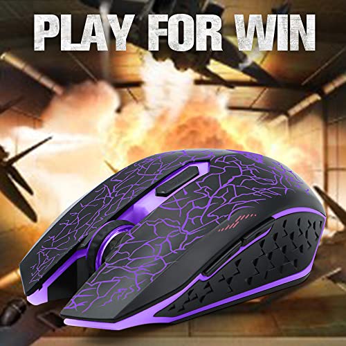 Vegcoo C10 Wireless Gaming Mouse Rechargeable Silent Optical Mice 7 Colors Led Lights, 7 Buttons 2400/1600/800Dpi (Black) #TOP6