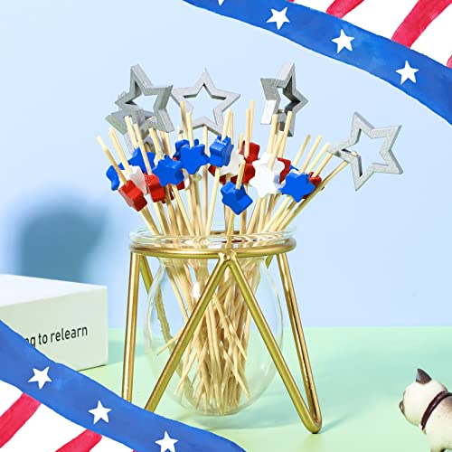 200 Counts Star Cocktail Picks 4.7 Inch Red White And Blue Star Bamboo Toothpicks 4Th Of July Fancy Bamboo Appetizers Sticks Patriotic Cocktail Sticks Skewers For Drinks Independence Day Decorations #TOP3