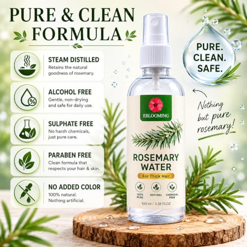 Image of Steam Distilled Rosemary Water Spray for Hair | Pure Rosemary Hair Mist | Alcohol Free, Sulphate Free & Paraben Free | Daily Leave-In Scalp Spray for Healthy Looking Hair | Men & Women | 100 ml